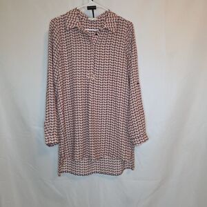 Pleione Pink Patterned Long Sleeve Tunic Blouse